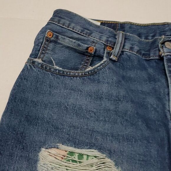 Levi's 569 Loose-Fit Straight Ripped Tropical Hawaiian Jean Shorts Waist 34 - Picture 4 of 9